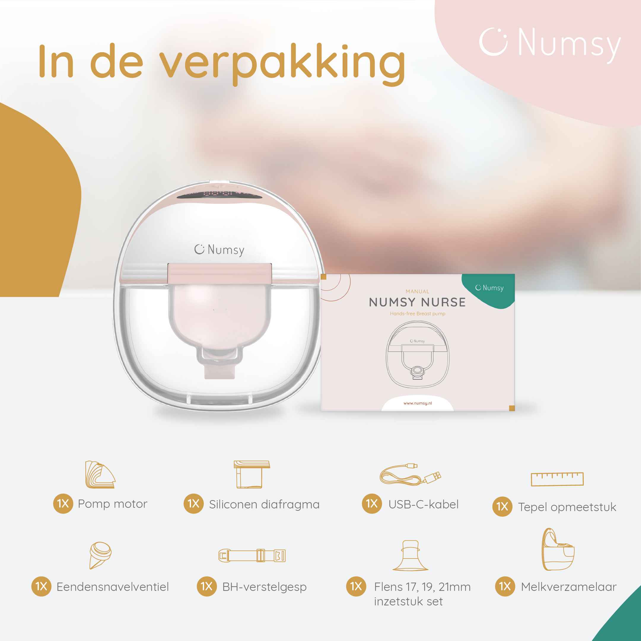 Numsy Elektrische Draadloze Borstkolf - Handsfree - Enkel