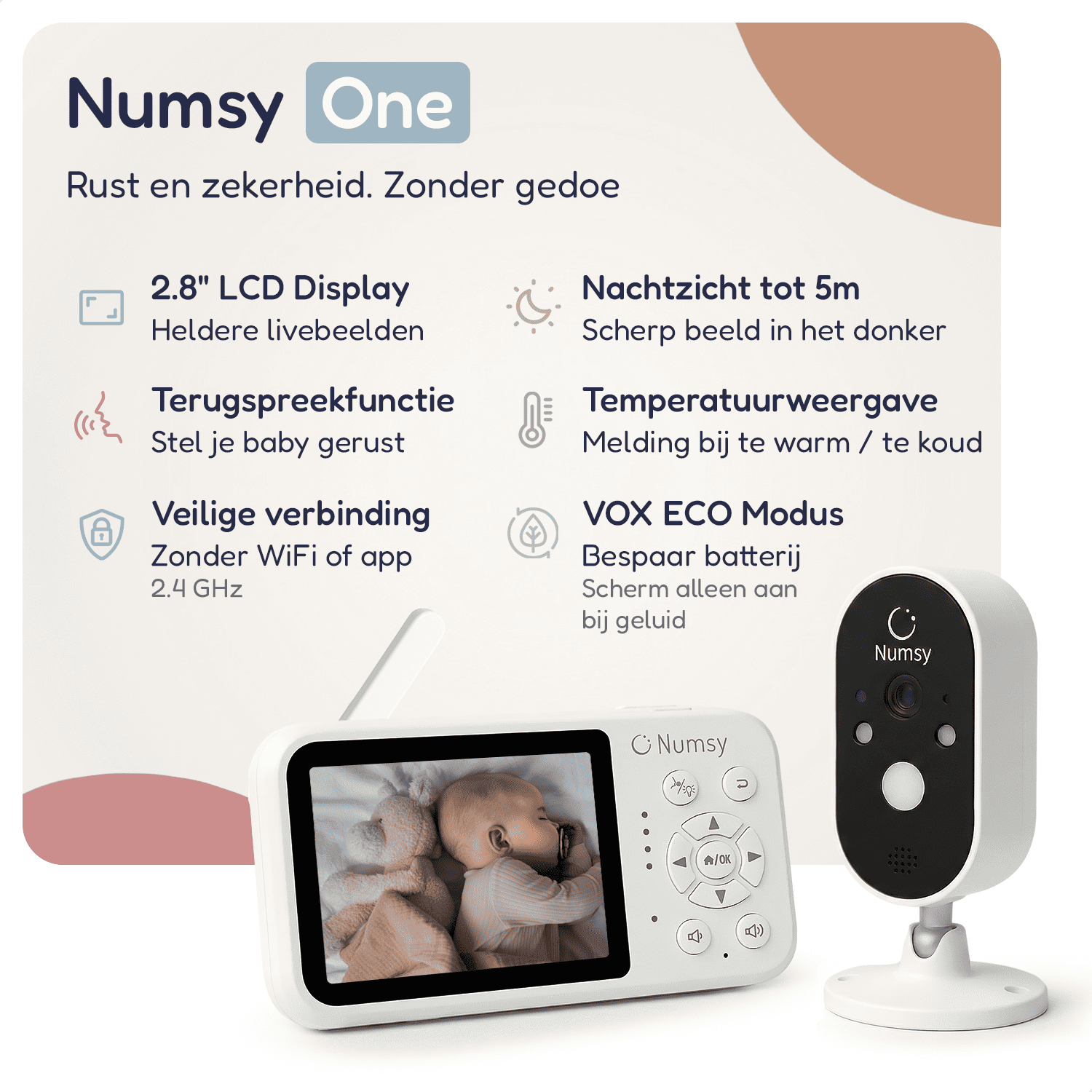 Numsy One Babyfoon met Camera – 2.8 Scherm