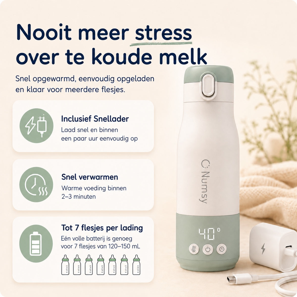 Numsy Heat&Go Draagbare Flessenwarmer Onderweg