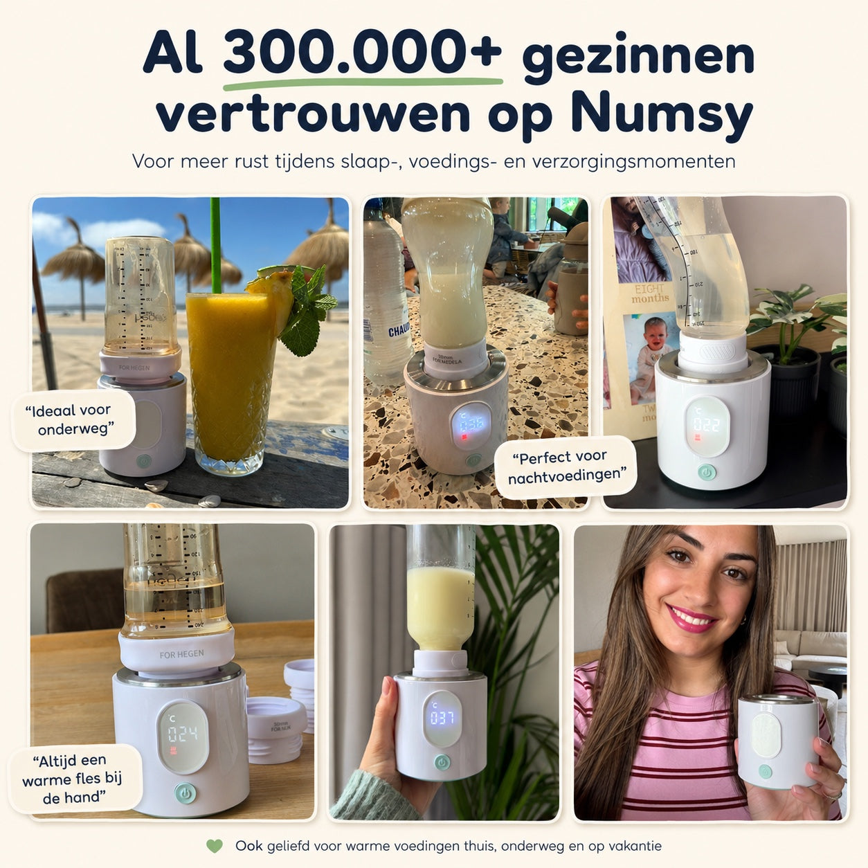 Numsy Nutriwarm Draagbare Flessenwarmer Onderweg - 6 Adapters - 4 Standen