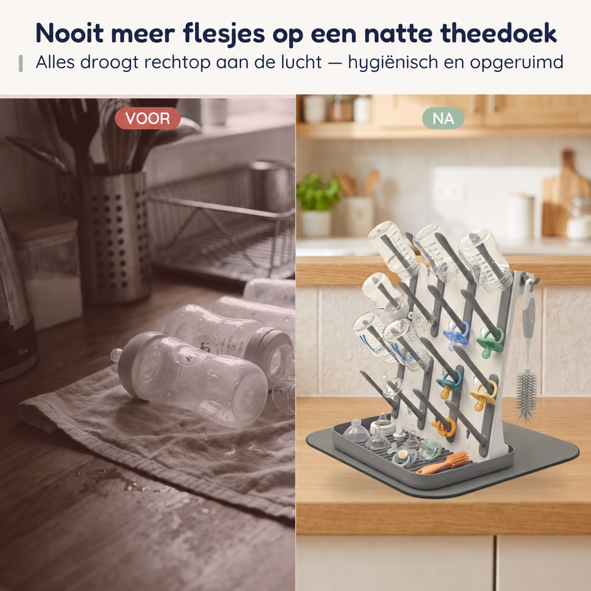 Numsy Flessenrek Verticaal Droogrek Babyflessen voor 16 Flessen, Inklapbaar