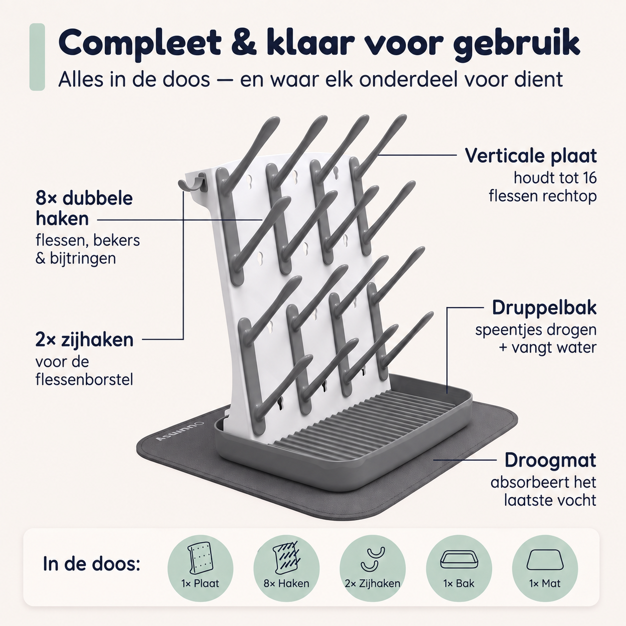 Numsy Flessenrek Verticaal - Droogrek Babyflessen