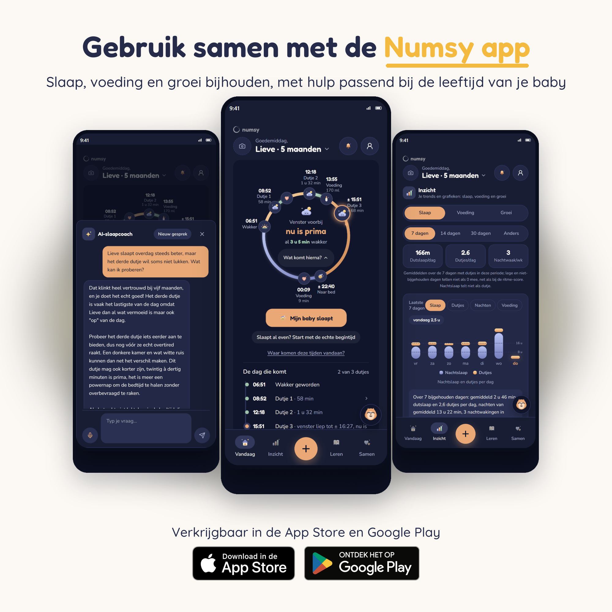 Gebruik samen met de Numsy app - slaap, voeding en groei bijhouden