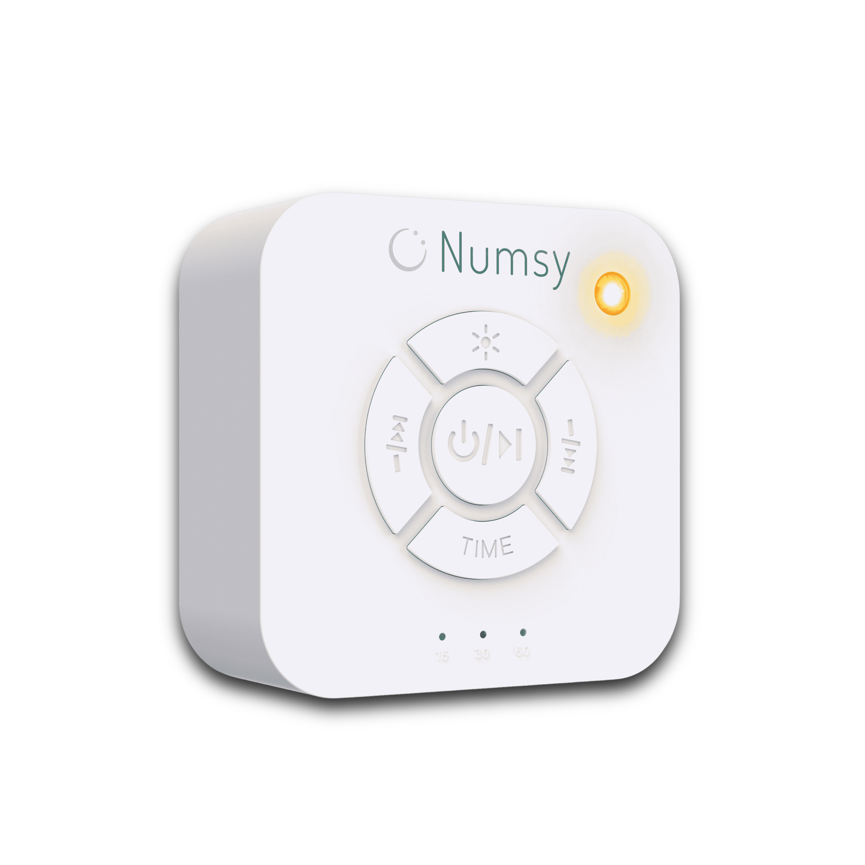 Red and white sleep sound machine with various function buttons.