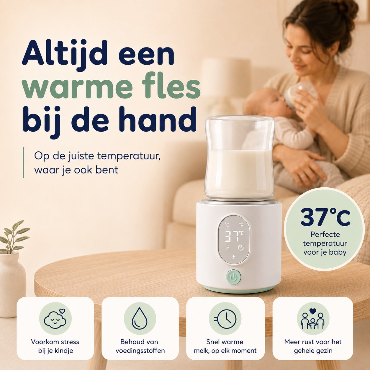 Numsy Nutriwarm Draagbare Flessenwarmer Onderweg - 6 Adapters - 4 Standen