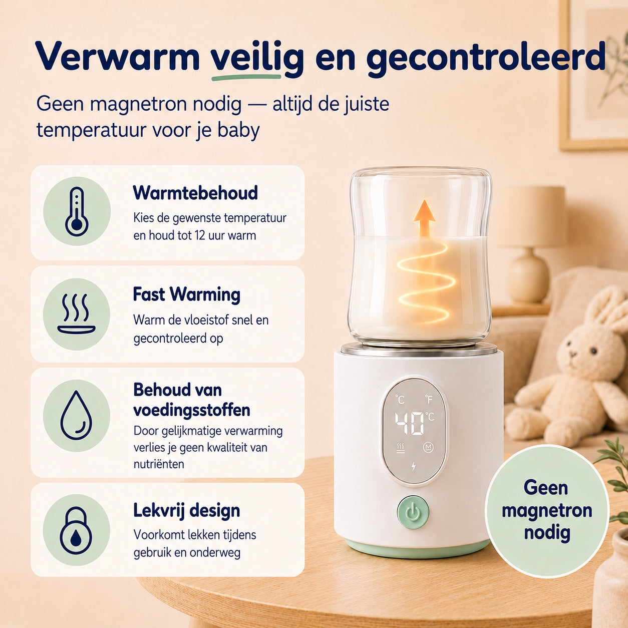 Numsy Nutriwarm Draagbare Flessenwarmer Onderweg - 6 Adapters - 4 Standen