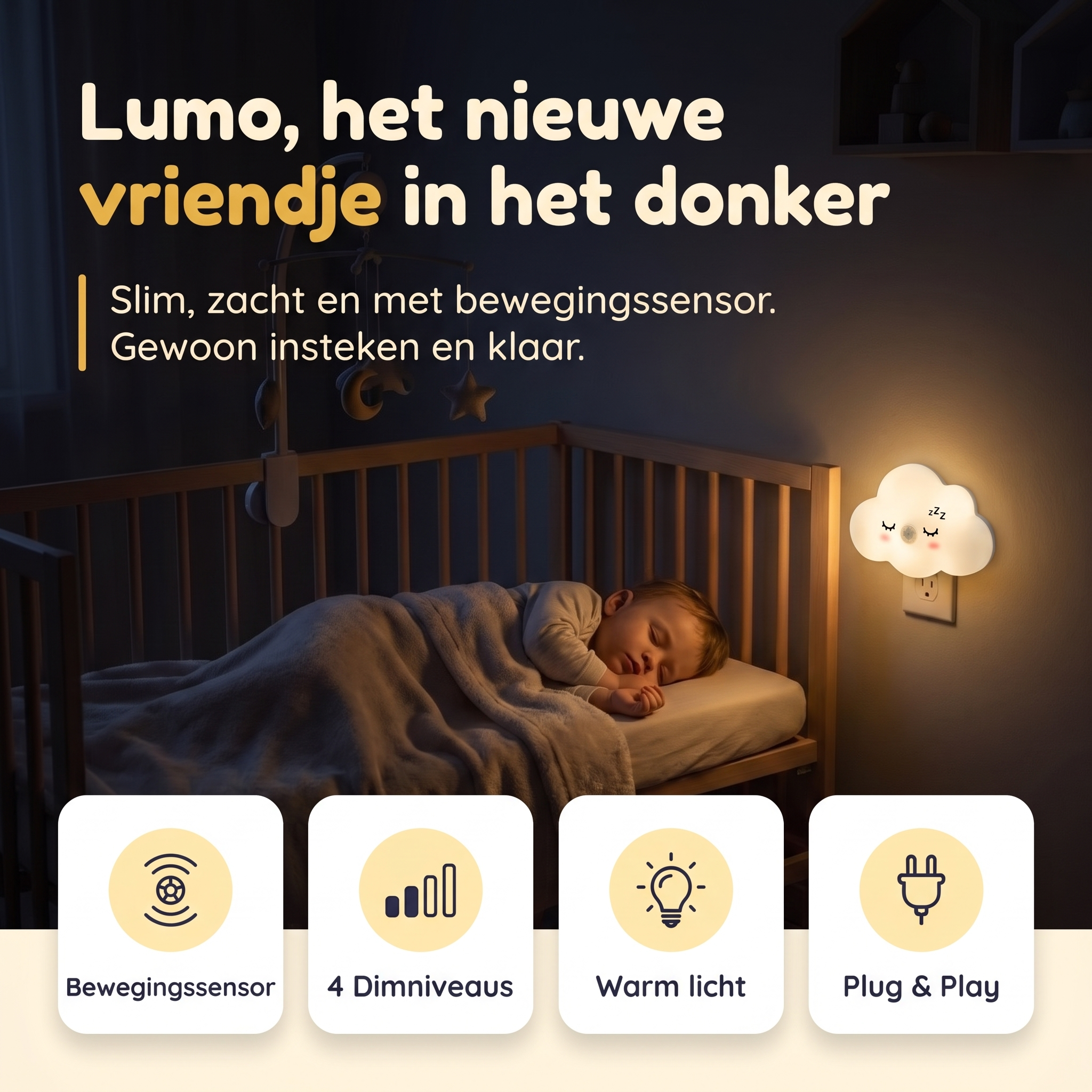 Numsy Lumo Babykamer Nachtlampje met Bewegingssensor - 4 Helderheidsstanden