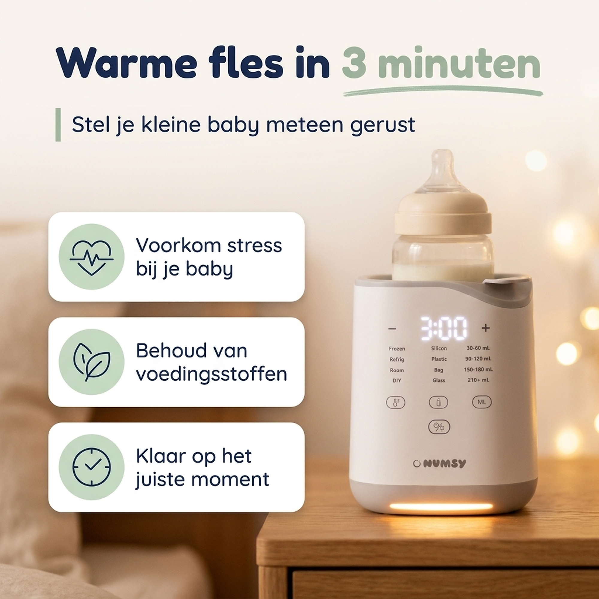 Numsy HeatPod Pro Flessenwarmer en Sterilisator 10-in-1 met Nachtlampje