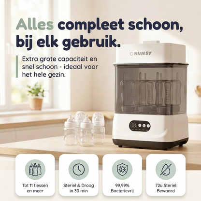 Numsy Steamix Max: 4 voordelen in één beeld, steriel en droog in 30 minuten