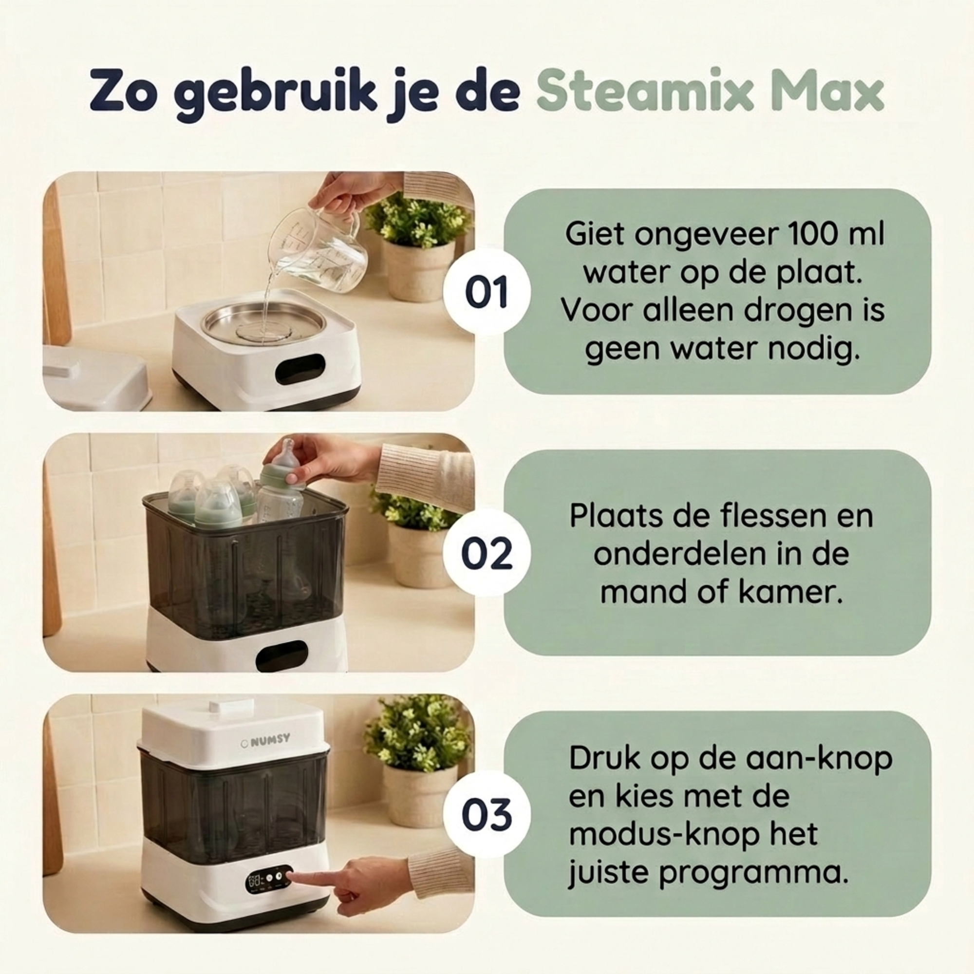 2 extra luchtfilters meegeleverd bij de Numsy Steamix Max