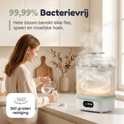 Zo werkt de Numsy Steamix Plus: water erin, flessen erin, programma kiezen
