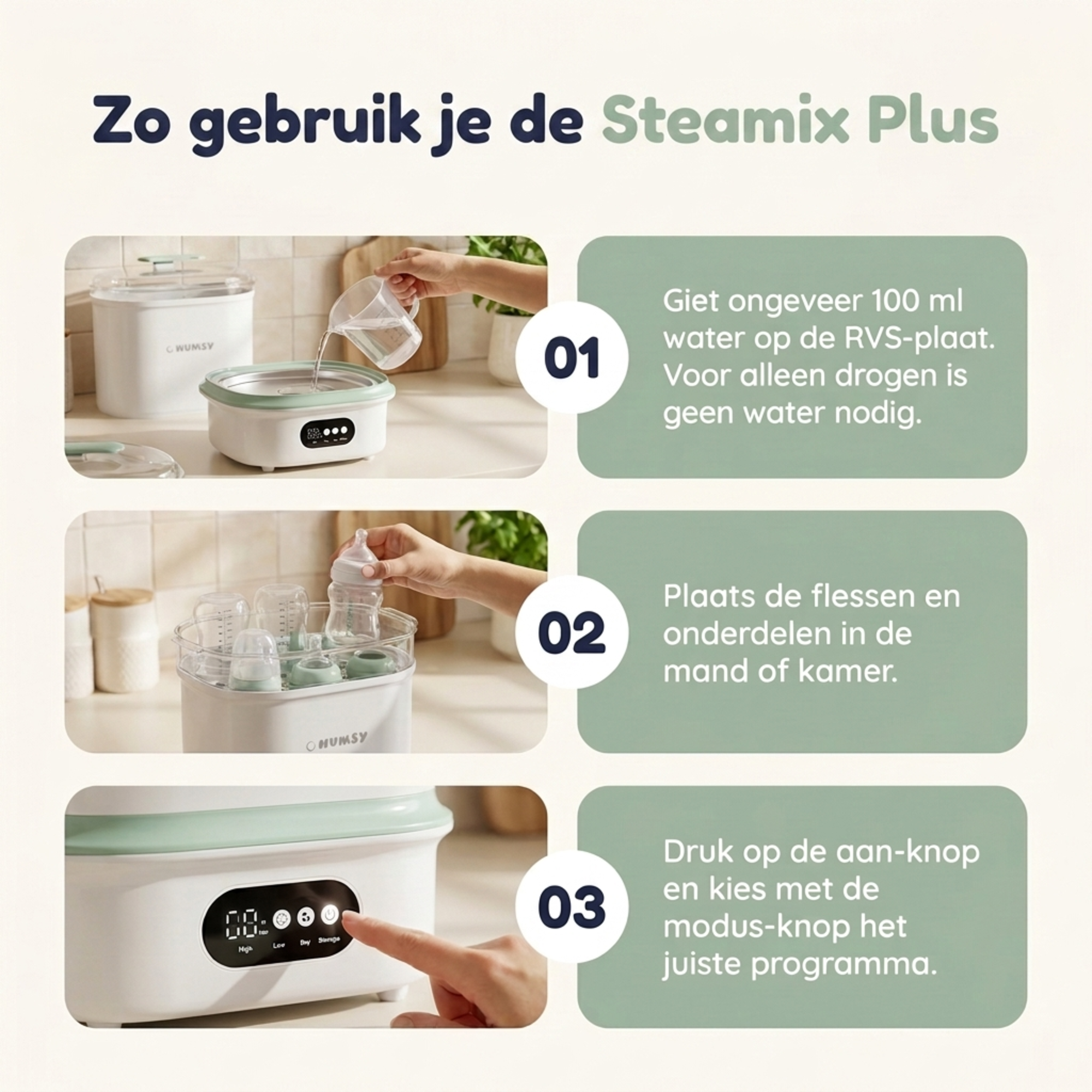 Numsy Steamix Plus droogt fluisterstil onder 50 dB