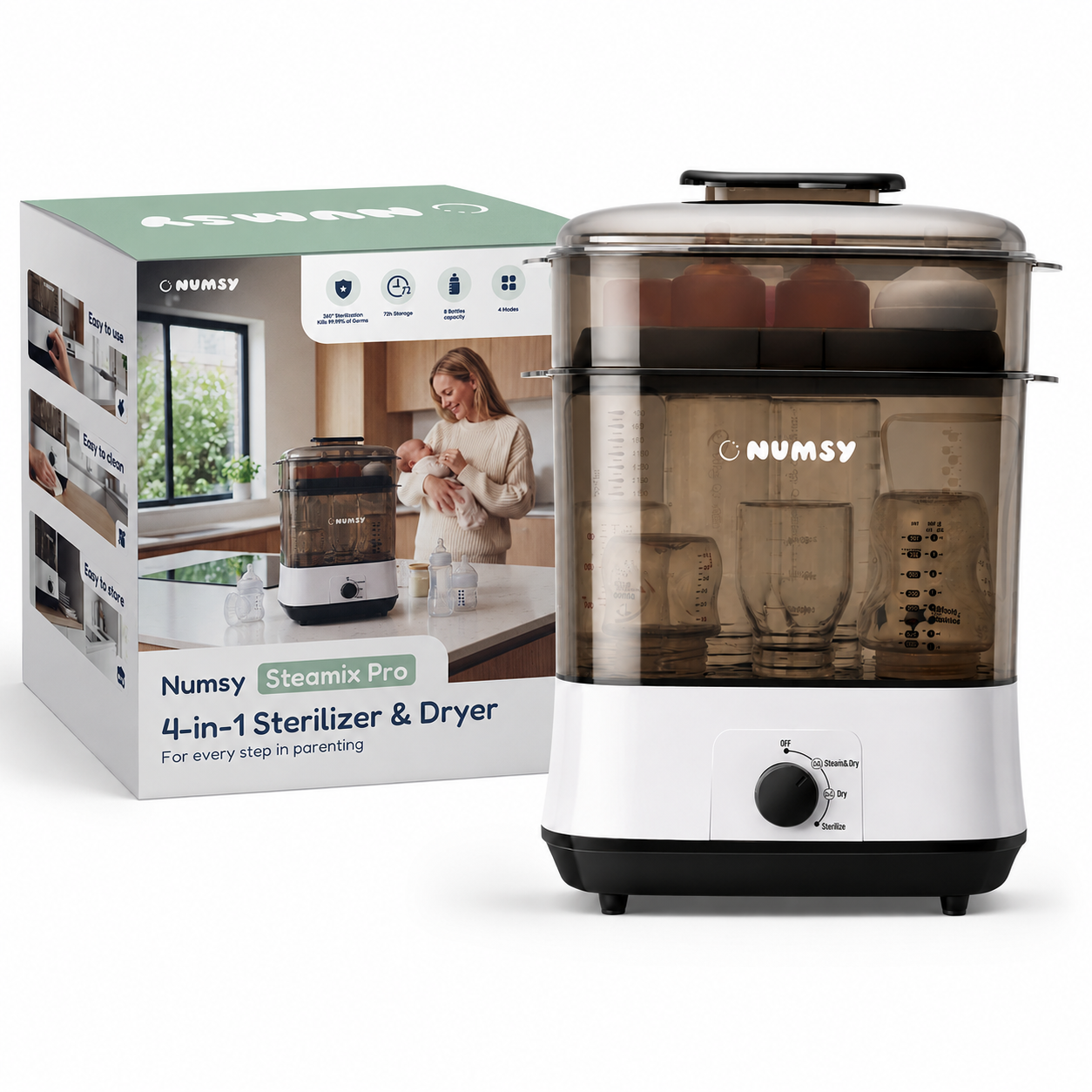 Numsy Steamix Pro  4-in-1 Stoomsterilisator & Droger met Draaiknop