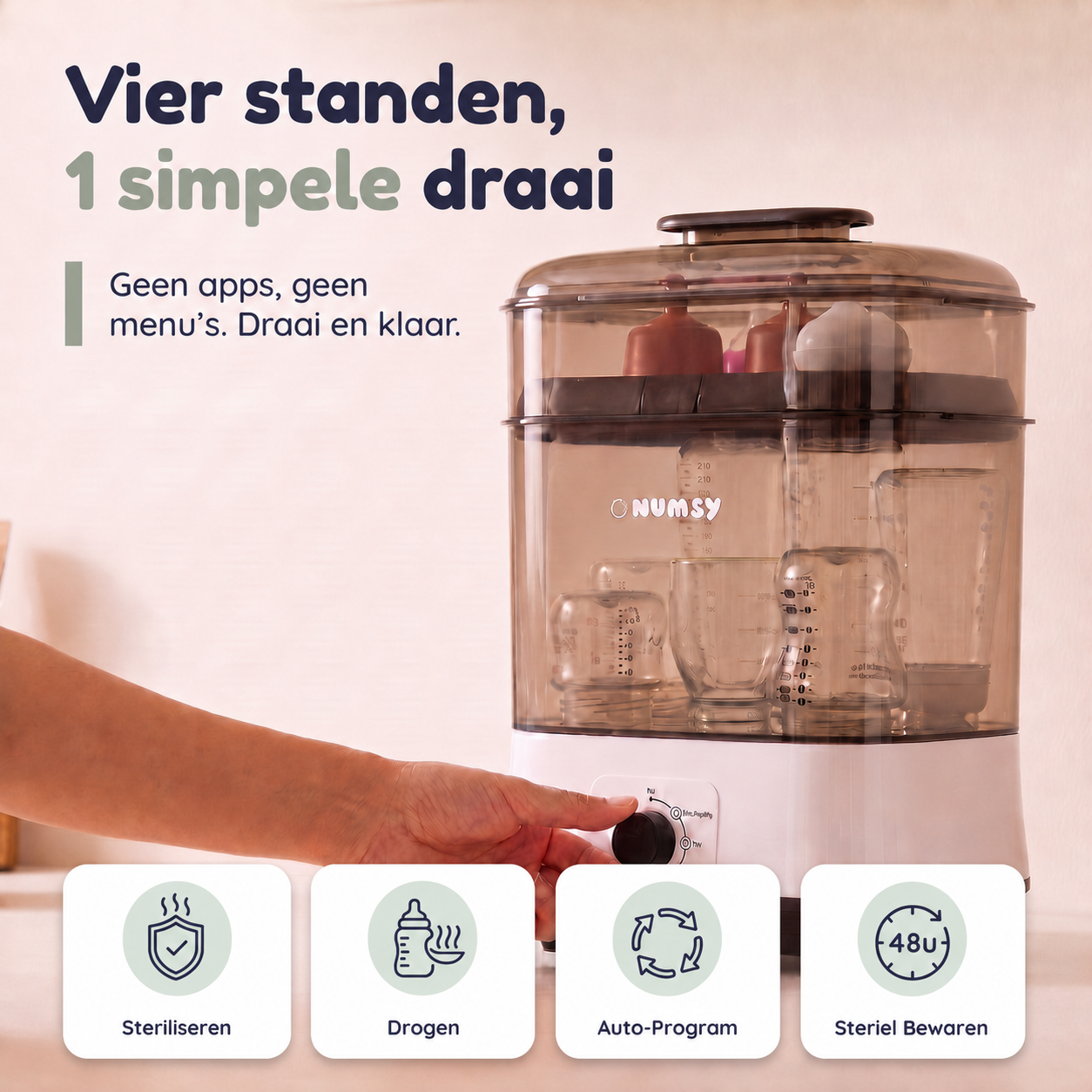 Draaiknop met vier standen van de Numsy Steamix Pro