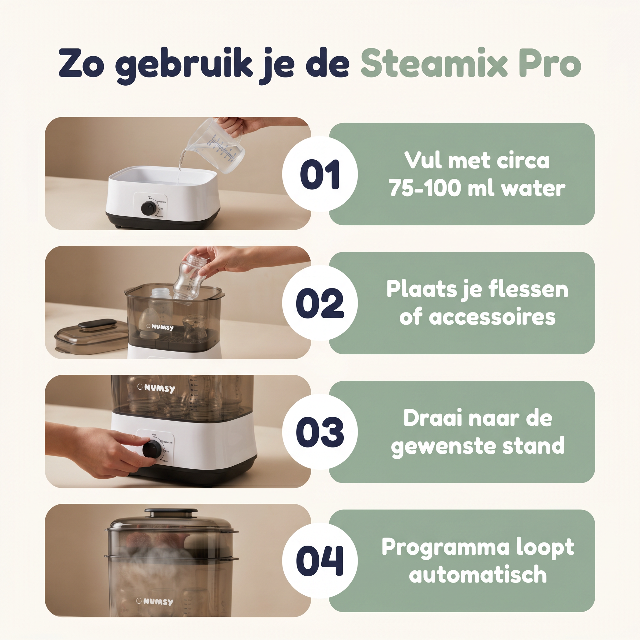 Numsy Steamix Pro  4-in-1 Stoomsterilisator & Droger met Draaiknop