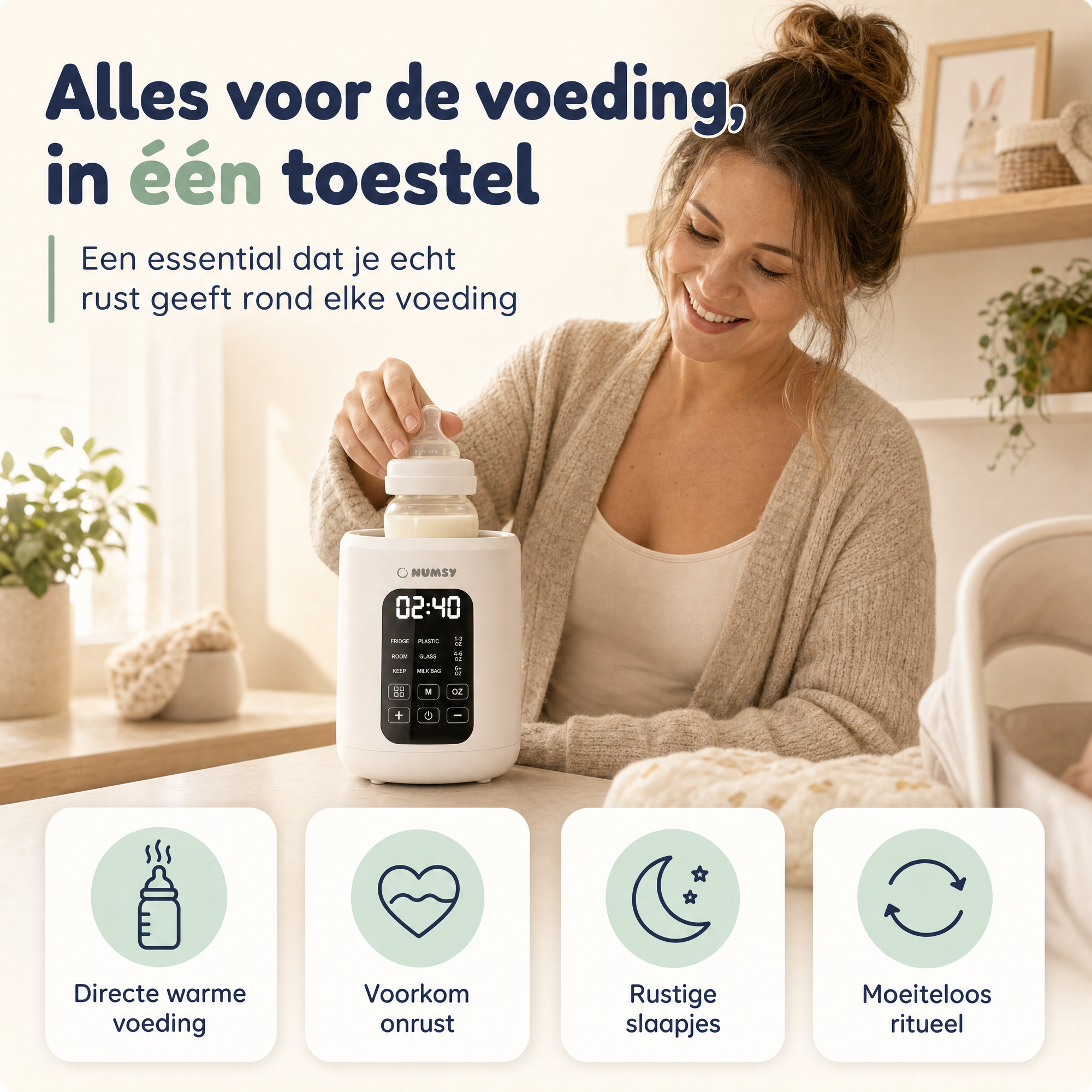 Numsy HeatPod Flessenwarmer 8-in-1 voor Melk, Water en Babyvoeding