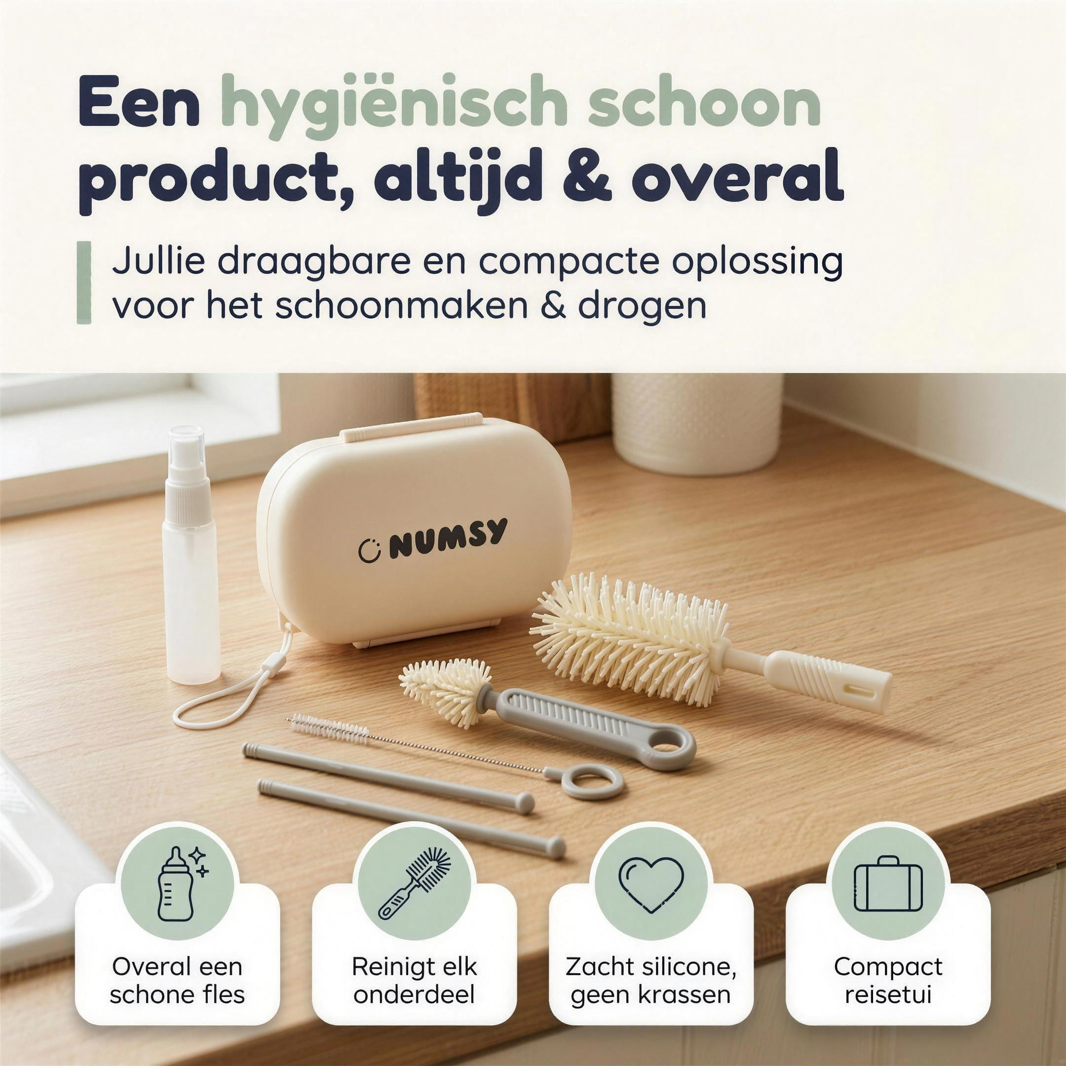 Numsy 6-in-1 Flessenborstel Schoonmaakset Draagbaar