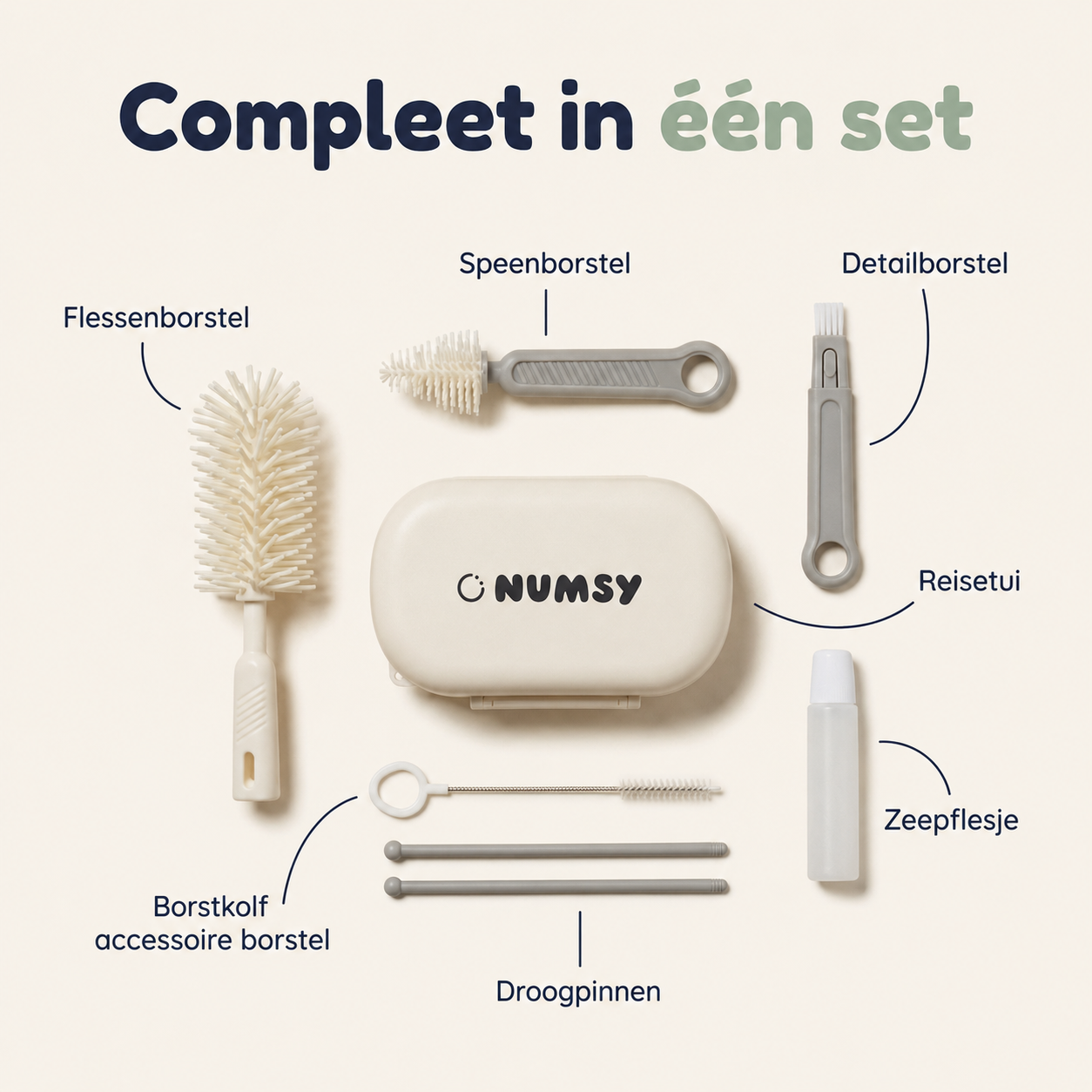 Numsy 6-in-1 Flessenborstel Schoonmaakset Draagbaar