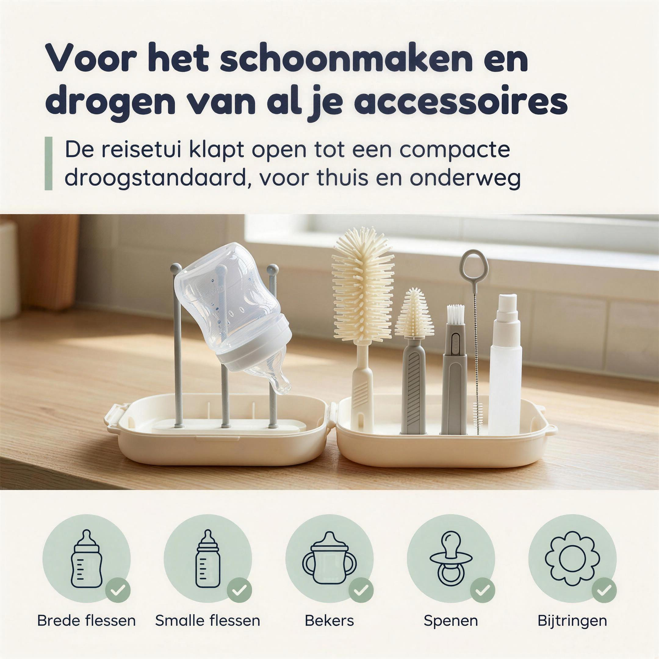 Numsy 6-in-1 Flessenborstel Schoonmaakset Draagbaar