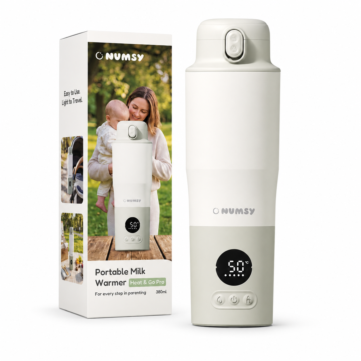 Numsy Heat&Go Pro draagbare flessenwarmer met verpakking