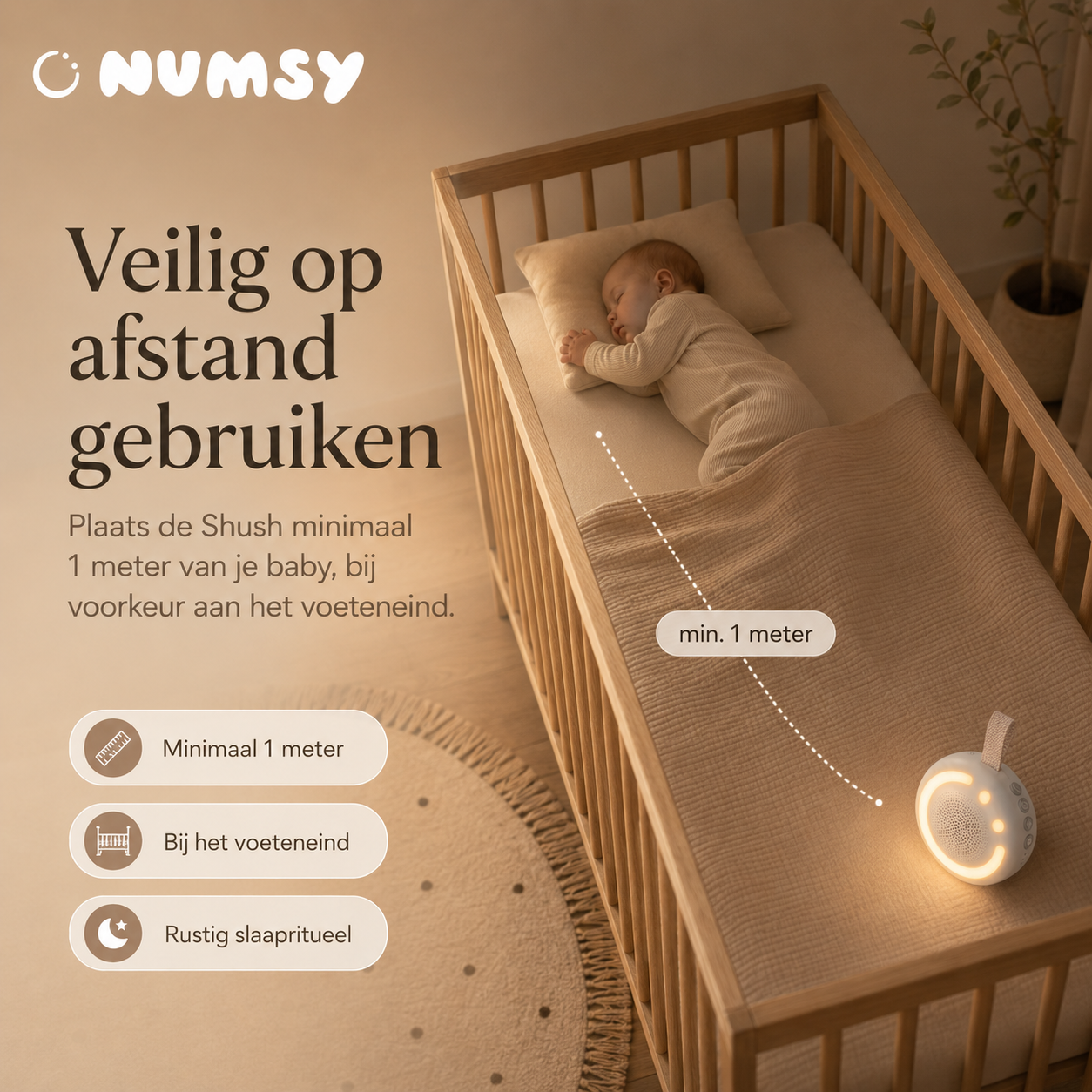 Veilig ontwerp van de Numsy Shush voor baby's en kinderen