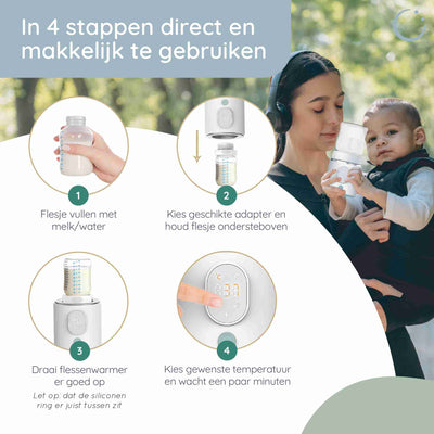 Numsy Nutriwarm Draagbare Flessenwarmer Onderweg - 6 Adapters - 4 Standen