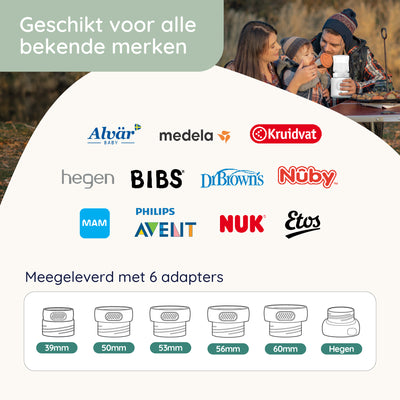 Numsy Nutriwarm Draagbare Flessenwarmer Onderweg - 6 Adapters - 4 Standen
