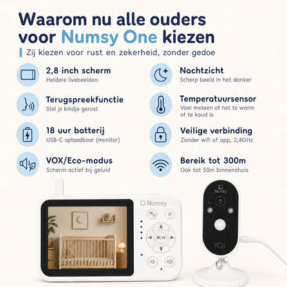 Numsy One Babyfoon met Camera - 2.8 Scherm
