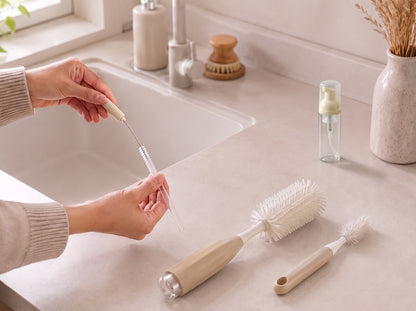 Rietje schoonmaken met de rietjesborstel uit de Numsy borstelset
